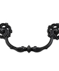 Four Pack Vintage Antique Black Droop Bail Drawer Pulls Six Inch Total Length With Four And A Quarter Inch Center Hole Spacing 108mm Rosette Diameter Forty Millimeters Zinc Alloy Rust Resistant Cabinet Knobs Handles, close-up view.