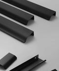 Aluminum Alloy Concealed Cabinet Door Pulls 1200mm Two Piece Black Wardrobe Kitchen Handles With Finger Edge shown