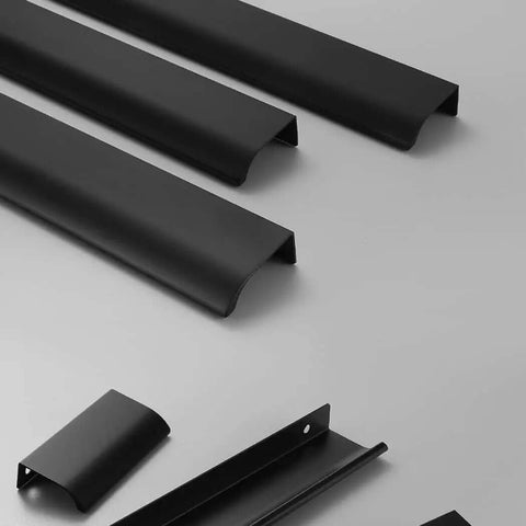 Aluminum Alloy Concealed Cabinet Door Pulls 1200mm Two Piece Black Wardrobe Kitchen Handles With Finger Edge shown