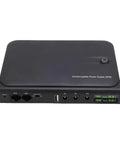 Mini UPS Backup Power Supply For Routers Modems And Security Cameras With 36W US Plug Portable Battery top view showing ports and LED display.