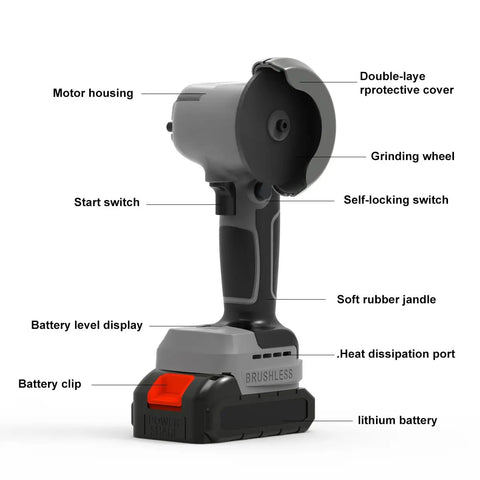 Cordless Brushless Angle Grinder Kit With Dual 21V 2000mAh Batteries For Beast Mode Power On The Go 28000 RPM High Speed