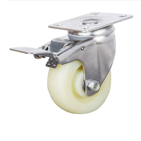 Heavy Duty 100mm Swivel Plate Casters With Quiet Nylon Wheels And Brakes For Trolleys Carts And Transport Equipment 440kg Capacity Built To Haul Smooth Quiet Glide Durable And Reliable, 100mm swivel plate caster with brake and nylon wheel