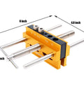 Self Centering Doweling Jig Kit For 6 Inch Dowel Jig With 6 Drill Guide Bushings, metal tool with measurements shown
