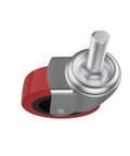 Red swivel caster wheel with silver M10x25mm stem from Six Pack 2.5 Inch Heavy Duty Swivel Caster Wheels With M10x25mm Threaded Post Mount