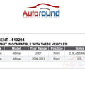 Compatibility chart for Front Wheel Bearing And Hub Assembly 2 Pack For Nissan Altima 2007 2008 2009 2010 2011 2012 2.5L