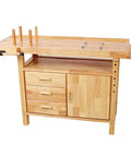 Beefy 50 Inch Rubber Wood Workbench With 450 Lb Capacity, 3 Drawers, 1 Cabinet And Open Shelf, Heavy Duty Woodworking Bench With Ball Bearing Slides.