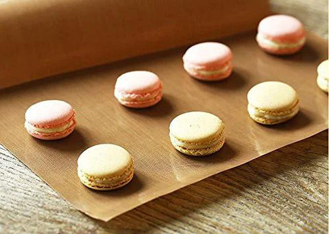 10 Pack PTFE Teflon Sheets For Heat Press 16x24 Inches with macarons on non-stick surface for transfers and sublimation.