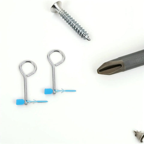 Fire Extinguisher Cotter Pins Replacement Kit With Easy Install Iron Pins And Plastic Tamper Seals 20 Pack, top view with tools