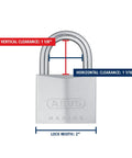 Beefy Marine Grade Chrome Plated Brass Padlock With Stainless Shackle And Keyed Different showing dimensions and clearances