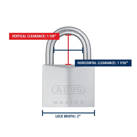 Beefy Marine Grade Chrome Plated Brass Padlock With Stainless Shackle And Keyed Different showing dimensions and clearances