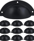 Set Of 10 Cast Iron Cup Drawer Pulls With Black Coated Finish, 3.75x1.63 Inches And 3.25 Inch Cup Diameter, vintage hardware