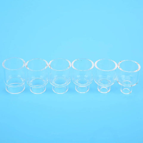 Six clear glass nozzles from Pro Grade Glass Nozzle Kit For WP9 20 Argon Welding Torch, displayed on a blue background.