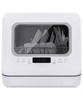 Compact Countertop Dishwasher With Six Place Settings And Five Wash Cycles makes kitchen cleanups easy; interior view with plates.