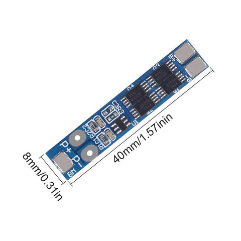 Rock Solid 2S BMS Protection Board For 7.4V 8.4V Lithium Ion Batteries Heavy Duty 8A Charge Balancer PCB, 40mm x 8mm size.