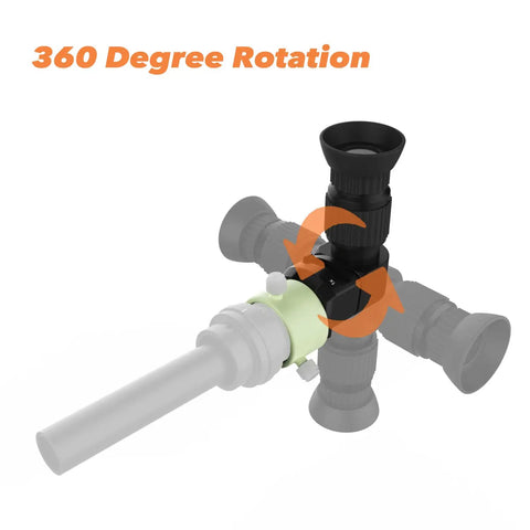 Rock Solid Right Angle Viewfinder With Metal Adapter For Polar Scope, 360 degree rotation illustration for telescopes and cameras