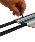 Kickass Heavy Duty Guide Rail Connector for Precise Track Saw Cuts shown with steel clip locking rails in place.