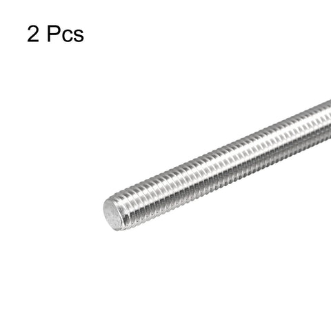 Two stainless steel M10 x 400mm fully threaded rods, angled side view, 1.5mm pitch