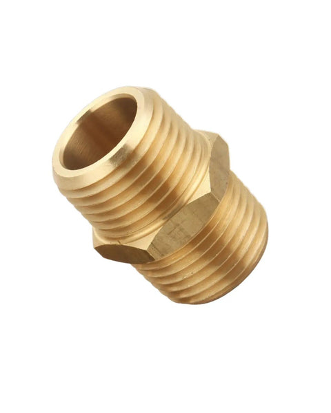 Half Inch NPT Brass Hex Nipple Male To Male Pipe Adapter 0.75 Inch OD 2 Pack Durable Brass Plumbing Fittings