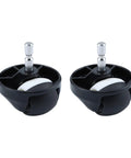 Front view of two Roomba front wheel caster assemblies with black housings, metal stems and white wheels (2 pcs)
