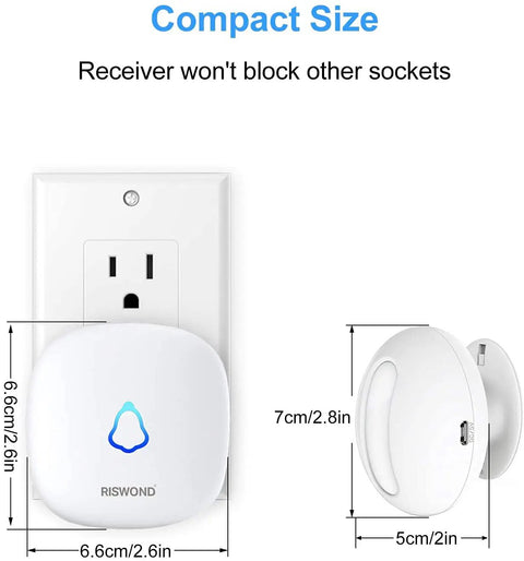 Motion Sensor Door Chime With 32 Ringtones And 5 Volume Levels, Indoor Entry Alarm For Home Or Office, Silent Mode, LED Indicator, Easy Setup, Great For Front Door, Back Door, And Hallways, compact plug-in receiver, 6.6cm wide
