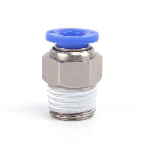 One Quarter Inch Tube OD To One Quarter Inch NPT Male Straight Push To Connect Pneumatic Fittings Nickel Plated Brass Close-Up