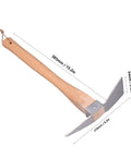 Heavy Duty Stainless Steel Pickaxe Hoe With Wooden Handle For Digging In The Garden A Real Workhorse Built To Last And Tackle Soil Breaking Weeding And Lawn Projects detailed dimensions view