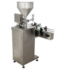 Badass Auto Liquid Filling Machine With Single Head Servo Pump And Steel Conveyor Belt For Viscous Sauces Honey Jam Bottling Shop Grade No Fuss 110V Rig, stainless steel with funnel.