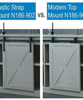 Comparison of Rustic Strap Mount N186-902 and Modern Top Mount N186-900 on sliding cabinet doors