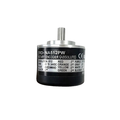 Rotary Absolute Encoder TRD NA512PW Motor Encoder for Precise Feedback, shown in rugged metal housing.