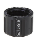 Super Durable Aluminum Bike Thru Axle Nut 12mm 15mm Thread Quick Release Cap close-up view, black anodized finish.