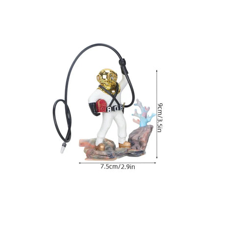 Scuba Diver Fish Tank Decoration Vibe Resin Bubbler Ornament with gold helmet and air hose for freshwater and saltwater aquariums