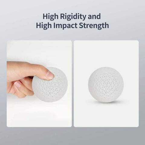 Hand holding a 3D printed ball showcasing Tough 3D Printer Resin 2.0 Tough As Nails High Hardness Ultra Clear resin's rigidity and strength