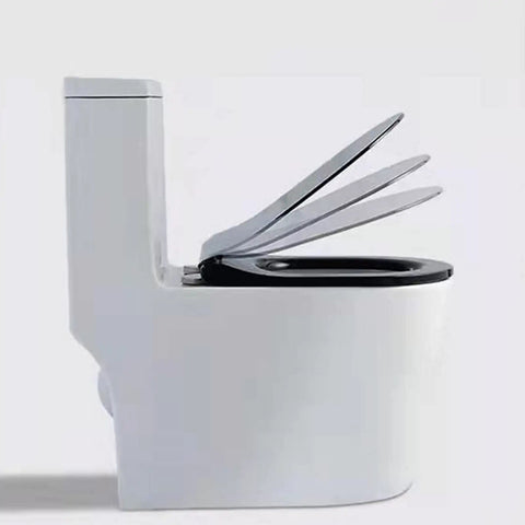 Square White Toilet Seat With Soft Close Lid And Quick Release Hardware For Straightforward Bathroom Upkeep Ergonomic Fiber Shell shown from side angle with lid lifted.