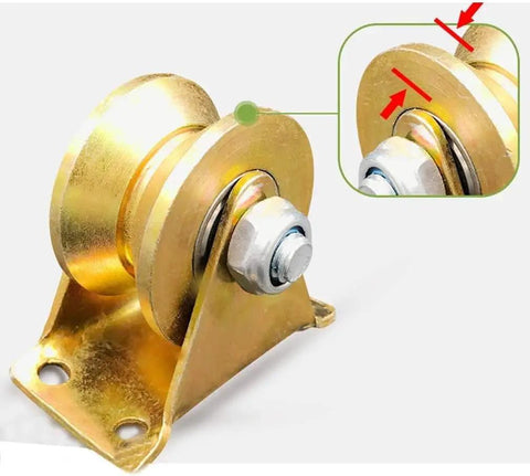 Heavy Duty Two Inch V Groove Steel Caster Wheels For Industrial Machinery And Sliding Doors Featuring Double Bearing Track Rollers, close-up view with double roller and steel bracket.