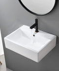 Rectangular Wall Mount Vessel Sink for Bathroom 21x16 White Porcelain Ceramic Above Counter Vanity Lavatory Basin With Single Faucet Hole