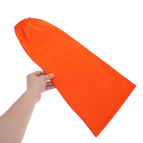 Tough As Nails Flame Resistant Welding Sleeves Breathable Cotton Arm Protectors, 20 x 9 in orange sleeve being held.