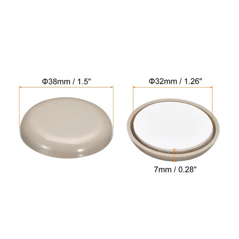 Self-Adhesive Round Furniture Sliders 16 Pack One And A Half Inch Plastic Chair Glides For Carpet Tile Vinyl And Hardwood Floors Gray side view