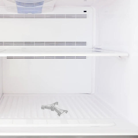 10 Pack Aluminum Freezer Shelf Clips, Sturdy Refrigerator Shelf Hooks in empty freezer with rack support installation view