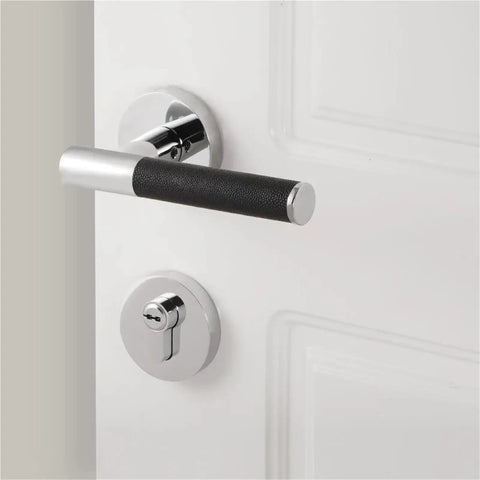 Lychee Skin Door Lock Set In Brass Black Modern Interior Hardware With Dummy Handle For Bedroom And Bathroom Sleek Finish Easy Privacy And Smooth Operation