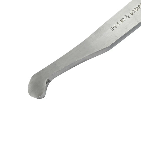 Pro Grade Three Quarter Inch Hook Nose Scraper Woodturning Chisel Built From Tough M2 High Speed Steel, showing the cutting edge.
