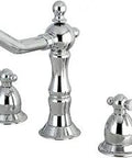 Two Handle Widespread Lavatory Faucet With Brass Pop Up Drain 8 To 16 Inch Spread Polished Chrome Finish Solid Brass Construction