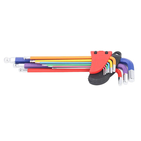 Sick Durable Hex Wrench Set With Multi Color Anti Slip Long Arm Keys Made From Cr V Steel For Small Appliance Repair And Household Jobs That Are Totally Awesome, shown on rack