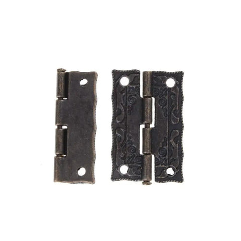 Antique Bronze Decorative Hinges For Small Cabinets And Drawers 2-Piece Wood Box Hinge Set Brass Cabinet Door Butt Hinges Vintage Style Hardware