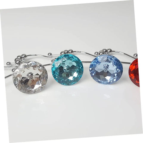 Blue Stainless Steel Shower Curtain Hooks With Rhinestones Rust Resistant Double Glide Rings 12 Piece Set close-up of rhinestone design