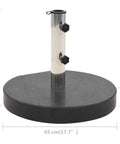 Granite Parasol Base Beefy 62.8 Lb Round Black Outdoor Umbrella Stand on white background with dimensions shown