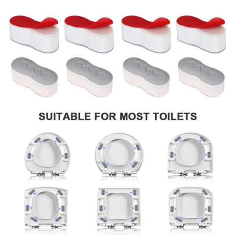 Eight Piece Toilet Seat Bumpers Kit With Self Adhesive Cushions for most lids, shown with round and square design options.