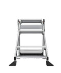 Three Step Foldable Aluminum Step Stool 2.2 Ft Tall With Non Slip Riser, Lightweight Yet Sturdy, Safety Handrail, Top Cap Tray With Phone Holder, Hooks And Tool Ports For Handy Home Or Jobsite Work, front view