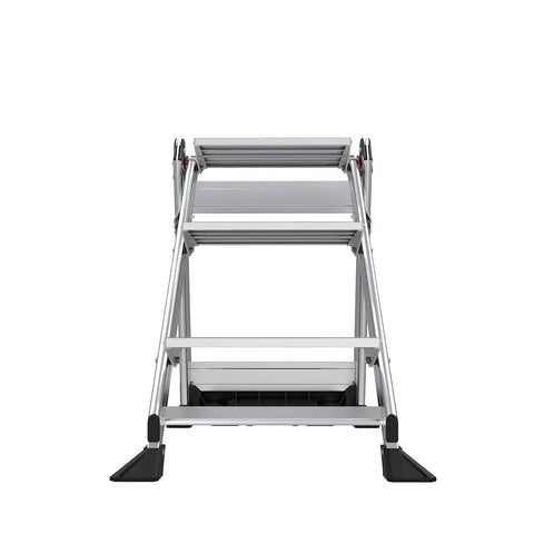 Three Step Foldable Aluminum Step Stool 2.2 Ft Tall With Non Slip Riser, Lightweight Yet Sturdy, Safety Handrail, Top Cap Tray With Phone Holder, Hooks And Tool Ports For Handy Home Or Jobsite Work, front view