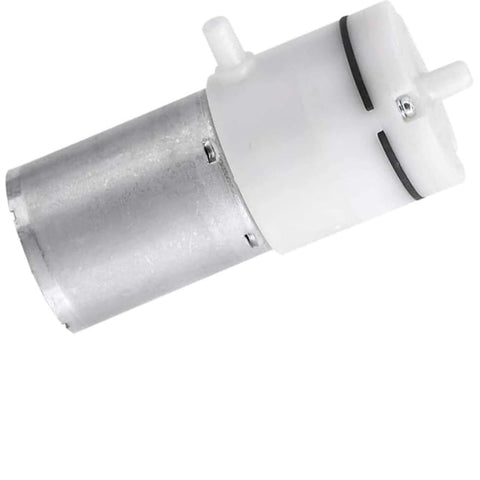 Side view of Compact 12V DC Air Pump Booster, aluminum and plastic design, used for medical equipment, aquariums, pack of 2.