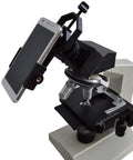 Turn Your Smartphone Into A Video Camera And Image Capture Rig For Binoculars, Telescopes, Spotting Scopes, Monoculars, And Microscopes With An Aluminum Mount, Periscope Adapter, And Remote, Case Friendly Up To 90mm Wide attached to microscope